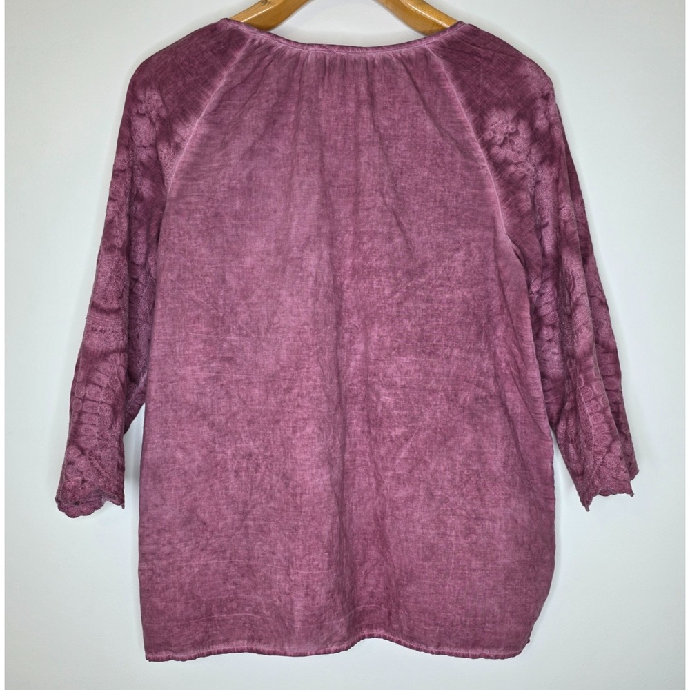 Indigo Thread Co Embroidered Top Sz L Pink Burnout Wash Boho Hippie Granola Girl - Picture 5 of 13